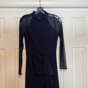 Betsy & Adam Illusion Mesh Long Sleeve Scuba Column Gown 4